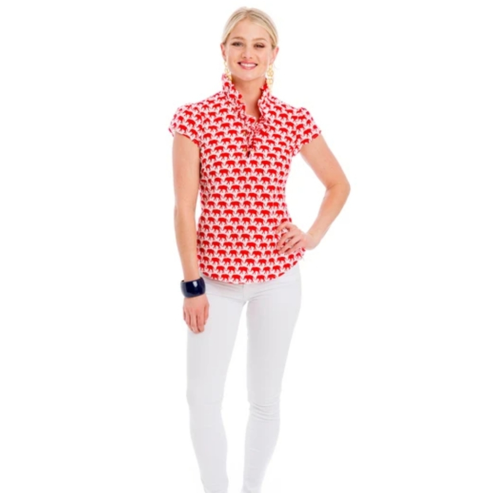 NWOT Elizabeth McKay Red Elephant Silk Shirt Size 2